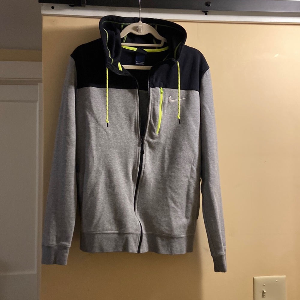 Nike Zip-Up Hoodie: Grey/Black/Neon Green